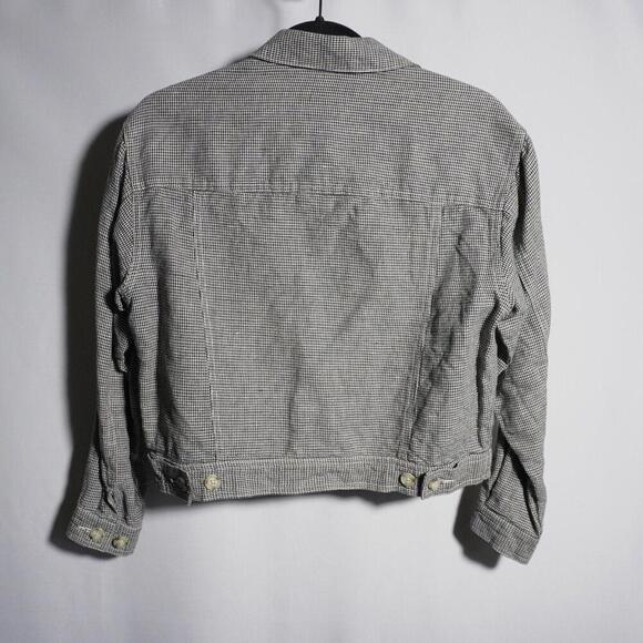 VTG 90s Talbots Black White Houndstooth Linen Blend Trucker Jacket Womens Retro - Picture 4 of 5